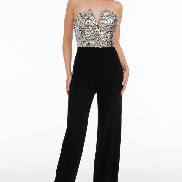 Dress the Population Sequin Bodice Strapless V-Neck Sleeveless Jumpsuit. Sz: XXL